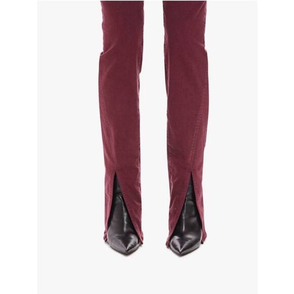 Mother Cotton The Rascal Sliced Up Heel Jeans in Burgundy 25 - Picture 2 of 13